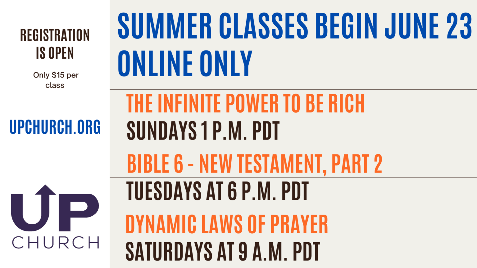 Summer Spiritual Education Classes 2024 – UP Church